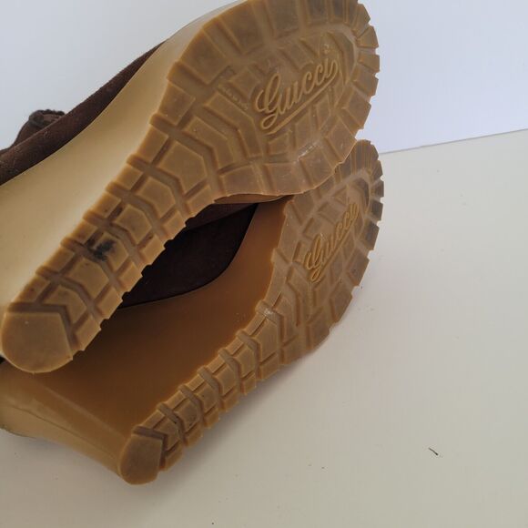 GUCCI Brown MERINO LAMBSKIN SHEARLING Suede Leather WEDGE BOOTS w/FUR Size 35 5 - Picture 7 of 11